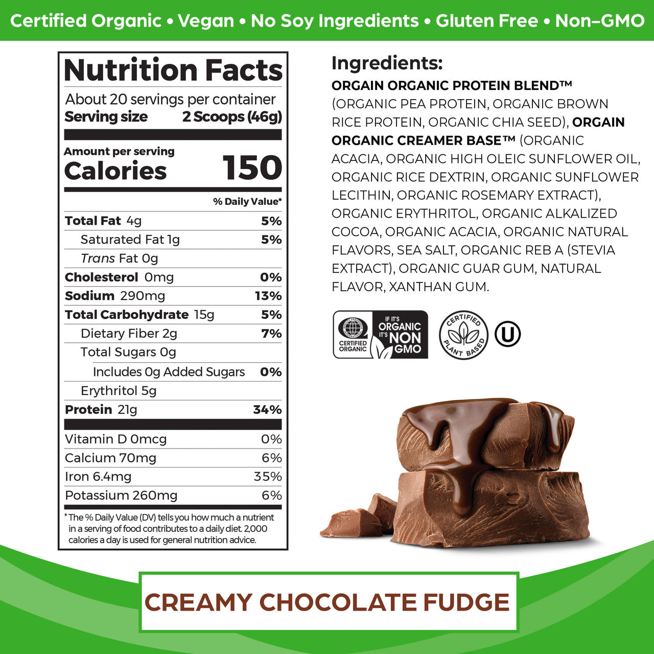 Orgain Organic Plant-Based Protein Powder with 21g Protein & 5g Fiber