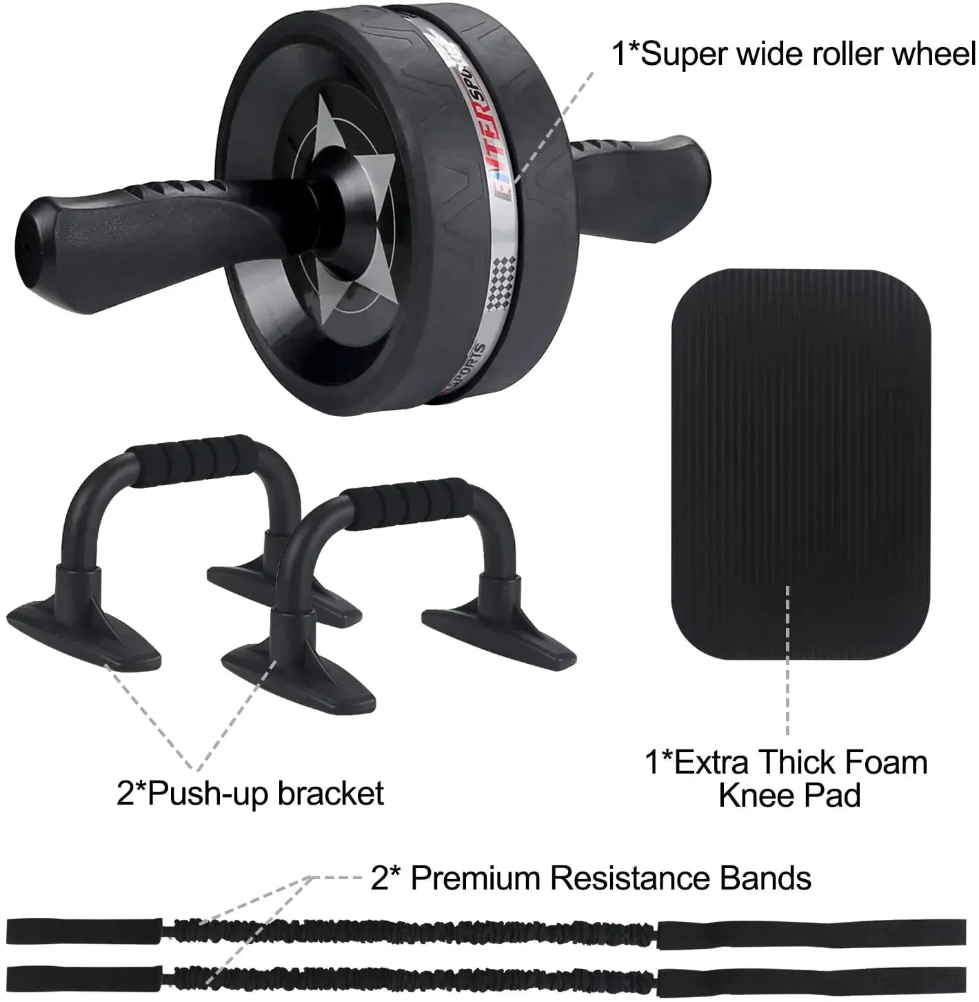 6-in-1 Multi Functional Ab Wheel Roller Kit with Resistance Bands & Push-Up Bars