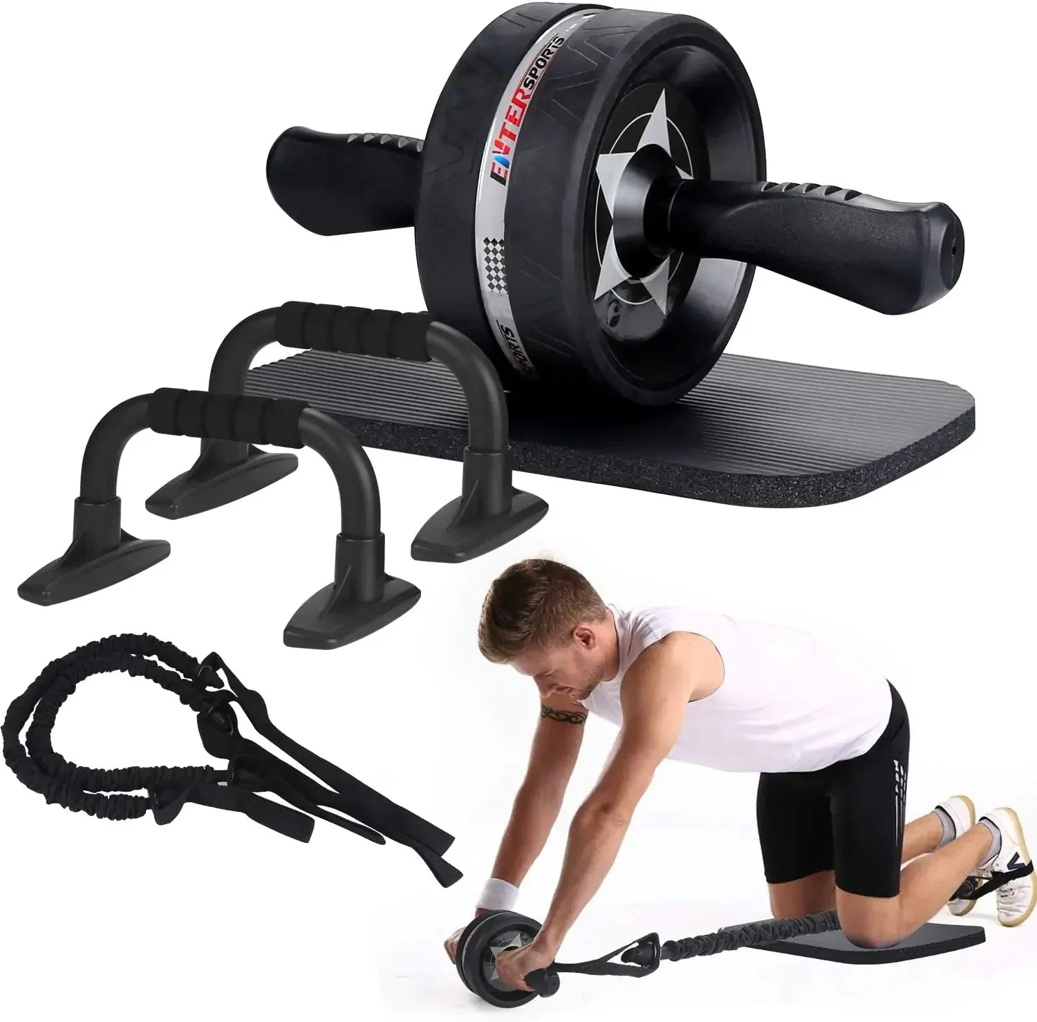 6-in-1 Multi Functional Ab Wheel Roller Kit with Resistance Bands & Push-Up Bars
