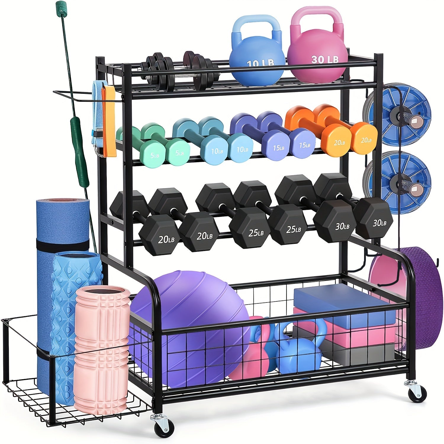 Double-Layer Iron Sports Equipment Storage Rack – Heavy-Duty Gym Organizer
