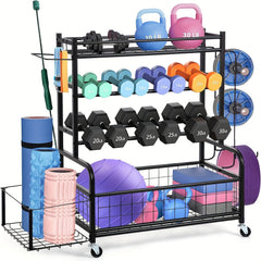 Double-Layer Iron Sports Equipment Storage Rack – Heavy-Duty Gym Organizer
