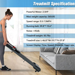 NEW Folding Treadmills Walking Pad Treadmill for Home Office -2.5HP Walking Treadmill With Incline Bluetooth Speaker