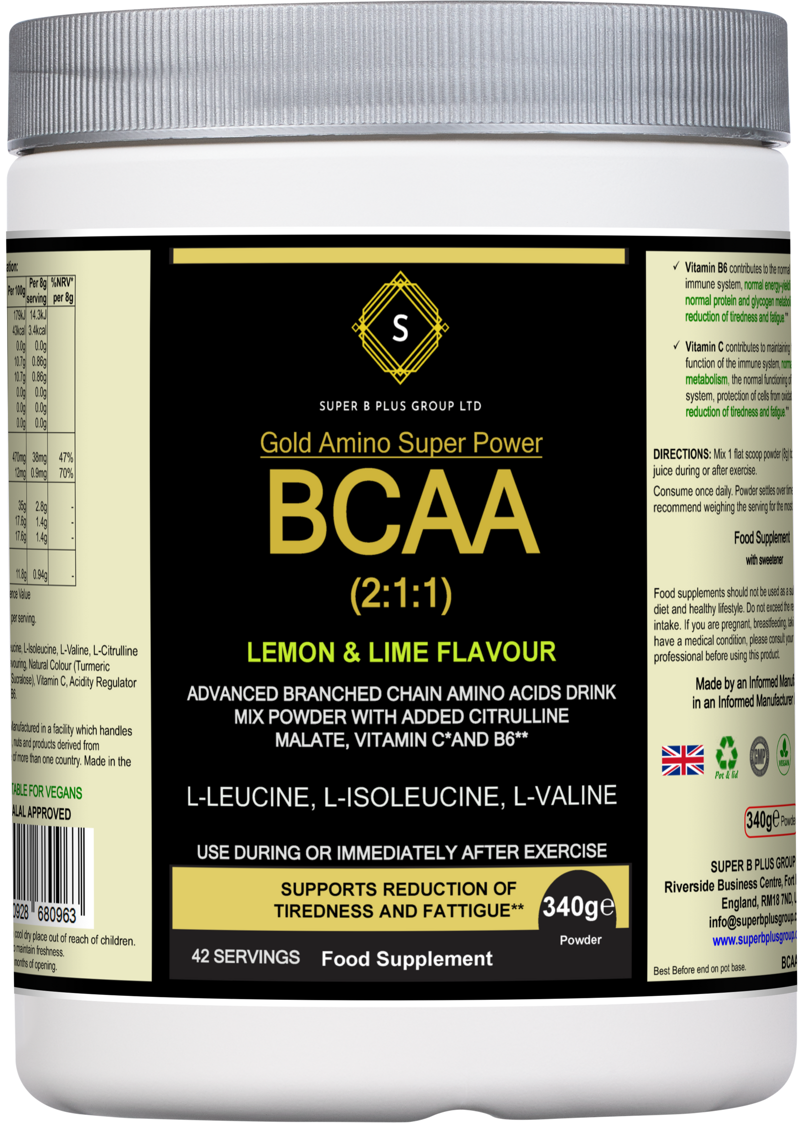 Gold Amino Super Power BCAA 2:1:1 – Lemon Lime Recovery & Performance Drink Mix