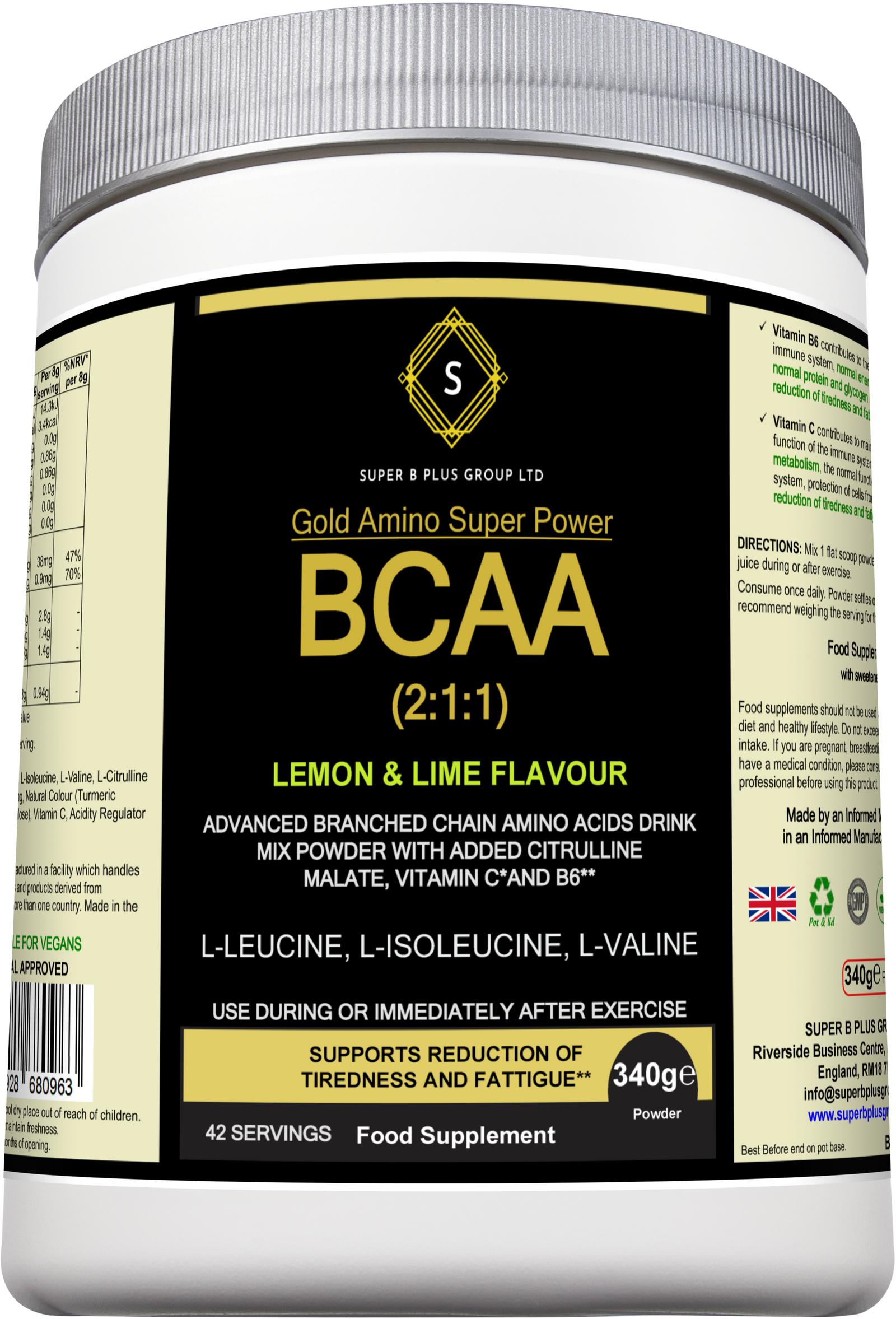 Gold Amino Super Power BCAA 2:1:1 – Lemon Lime Recovery & Performance Drink Mix