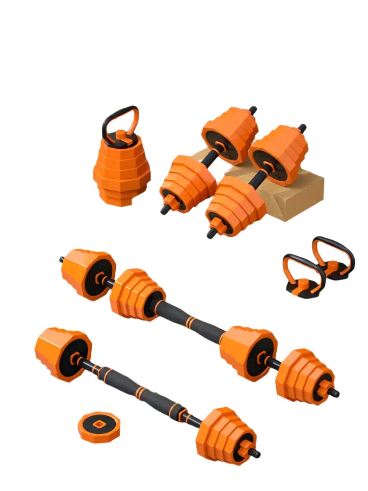 4-in-1 Adjustable Dumbbell Set – Barbell, Kettlebell, Push-Up Stand & Home Strength Training Kit