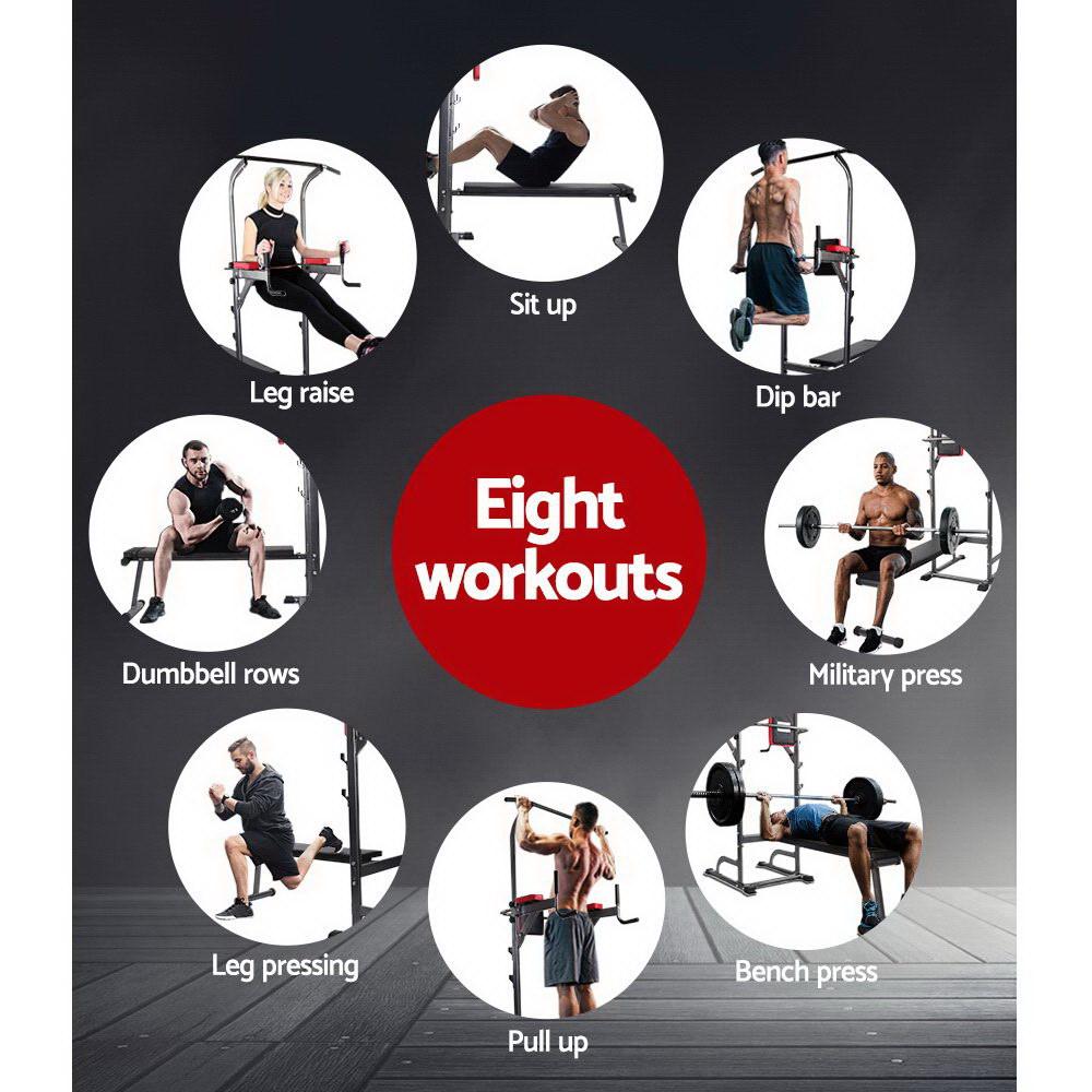 9-in-1 Chin Up & Flat Bench Station – Multi-Function Power Tower for Full-Body Training