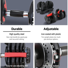 Adjustable Dumbbell Set 2.5–24KG – 15-in-1 Weight Training Dumbbell with Stand