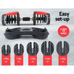 Adjustable Dumbbell Set 2.5–24KG – 15-in-1 Weight Training Dumbbell with Stand
