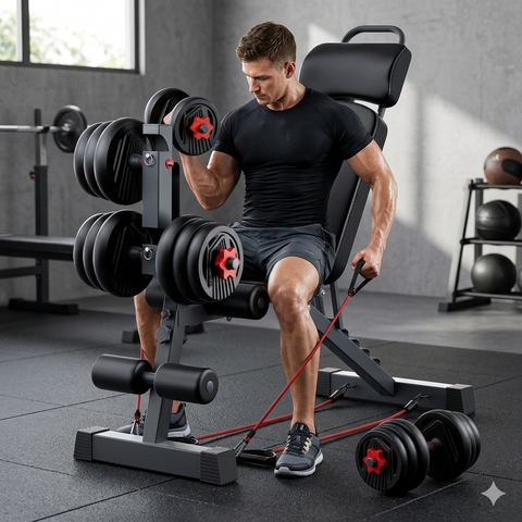 12-in-1 Multifunctional Adjustable Fitness Bench & Rack Station
