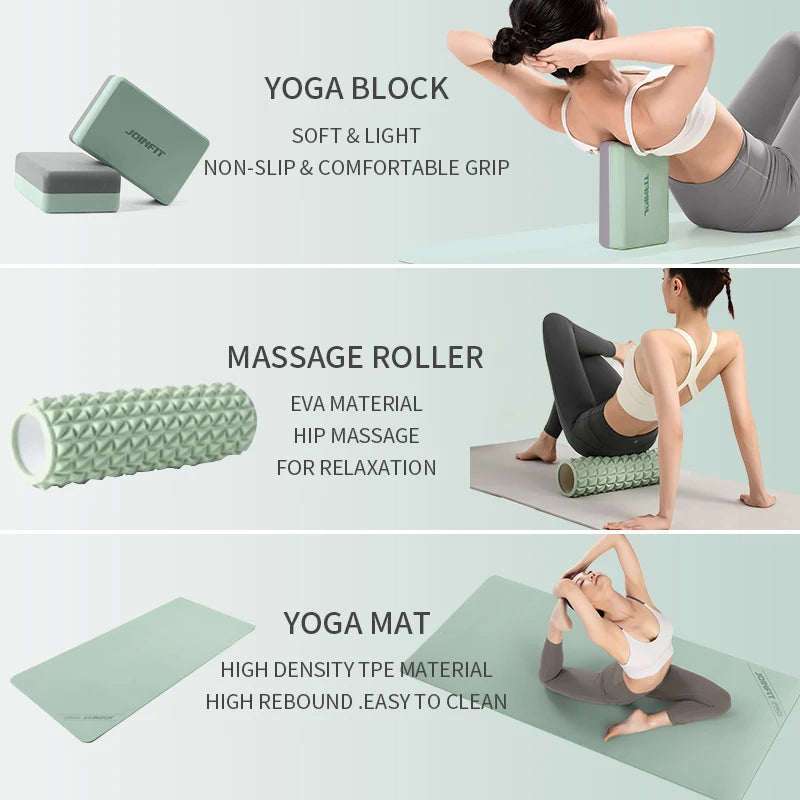 Yoga & Fitness Recovery Combo Set | Massage Ball, Resistance Band, Yoga Block, Foam Roller & Mat