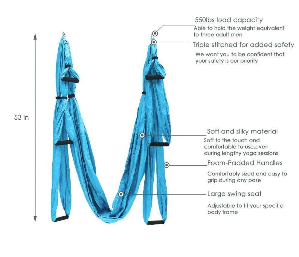 Aerial Yoga Hammock Set – 440 lb Capacity, 6 Handles, Anti-Gravity Yoga Swing with Carry Bag, 15 Colors