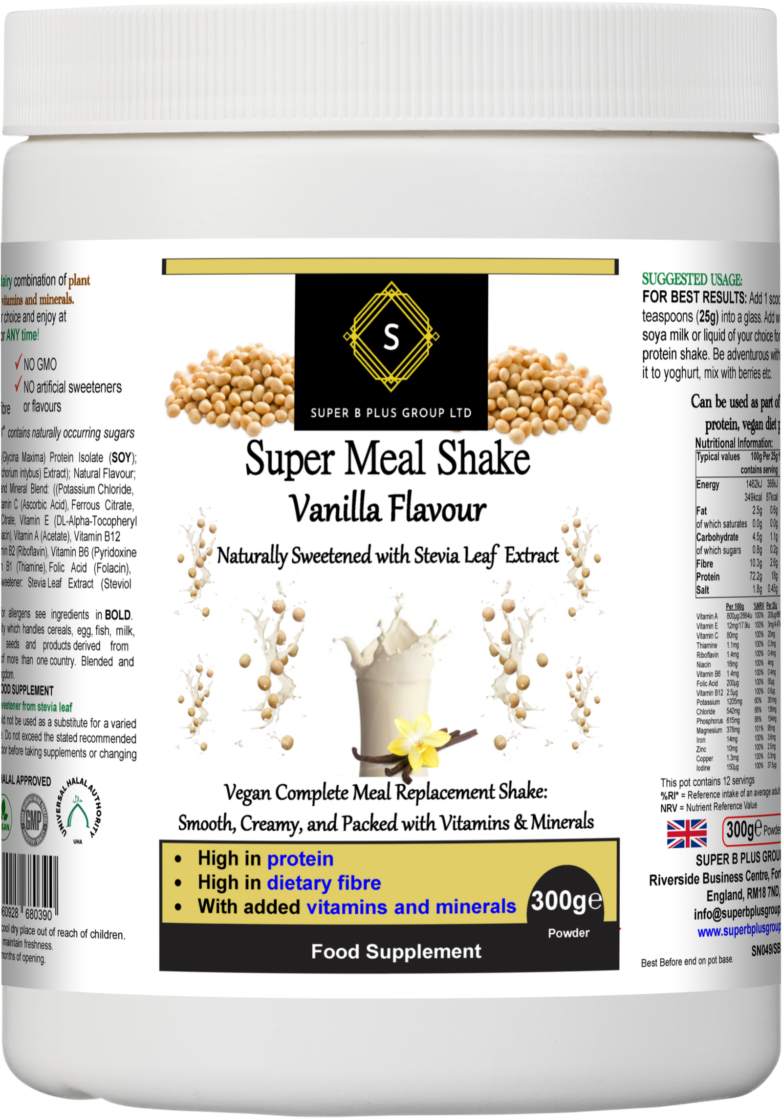 Super Meal Shake Vanilla – Vegan High Protein Meal Replacement with Vitamins & Fibre
