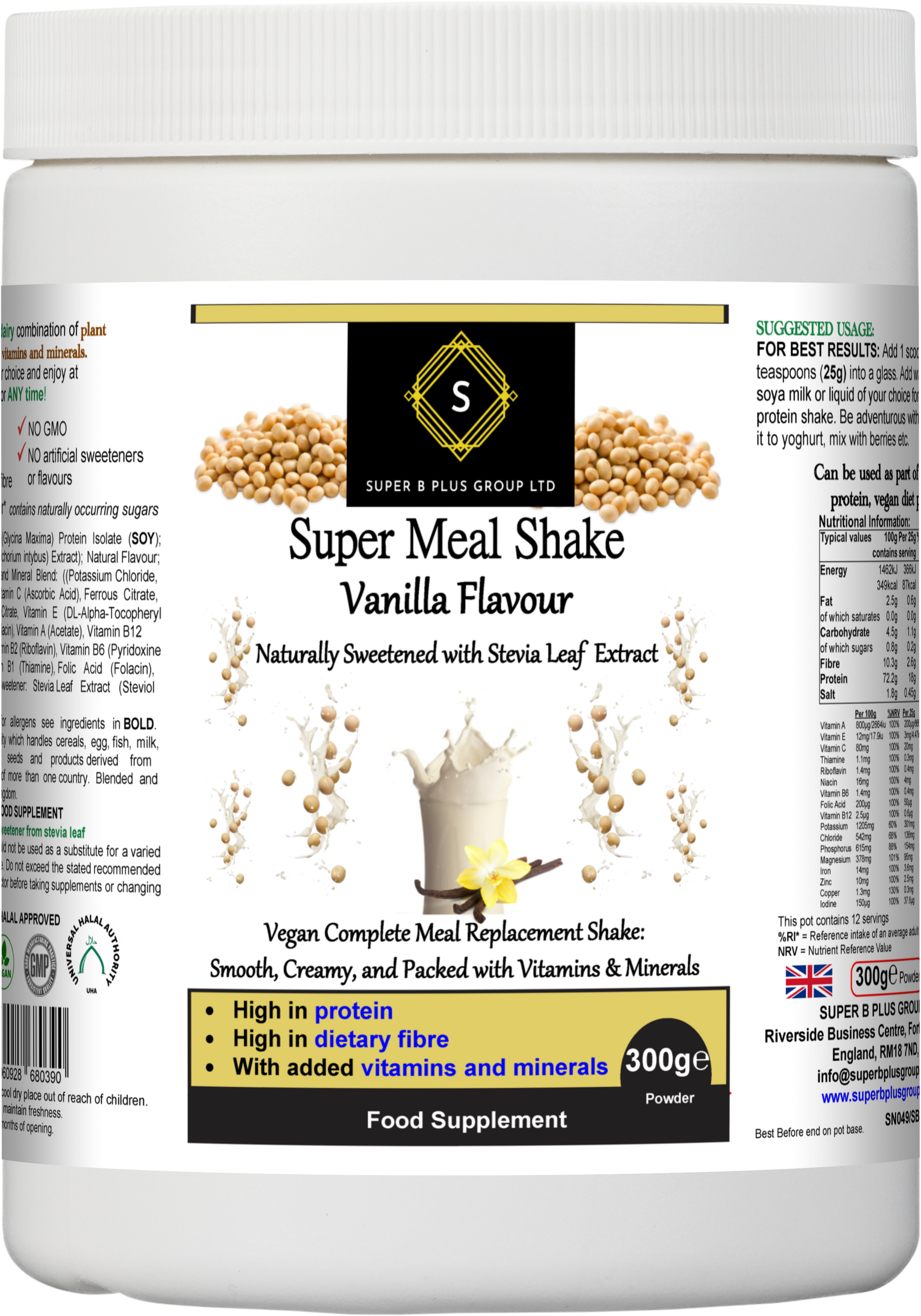 Super Meal Shake Vanilla – Vegan High Protein Meal Replacement with Vitamins & Fibre