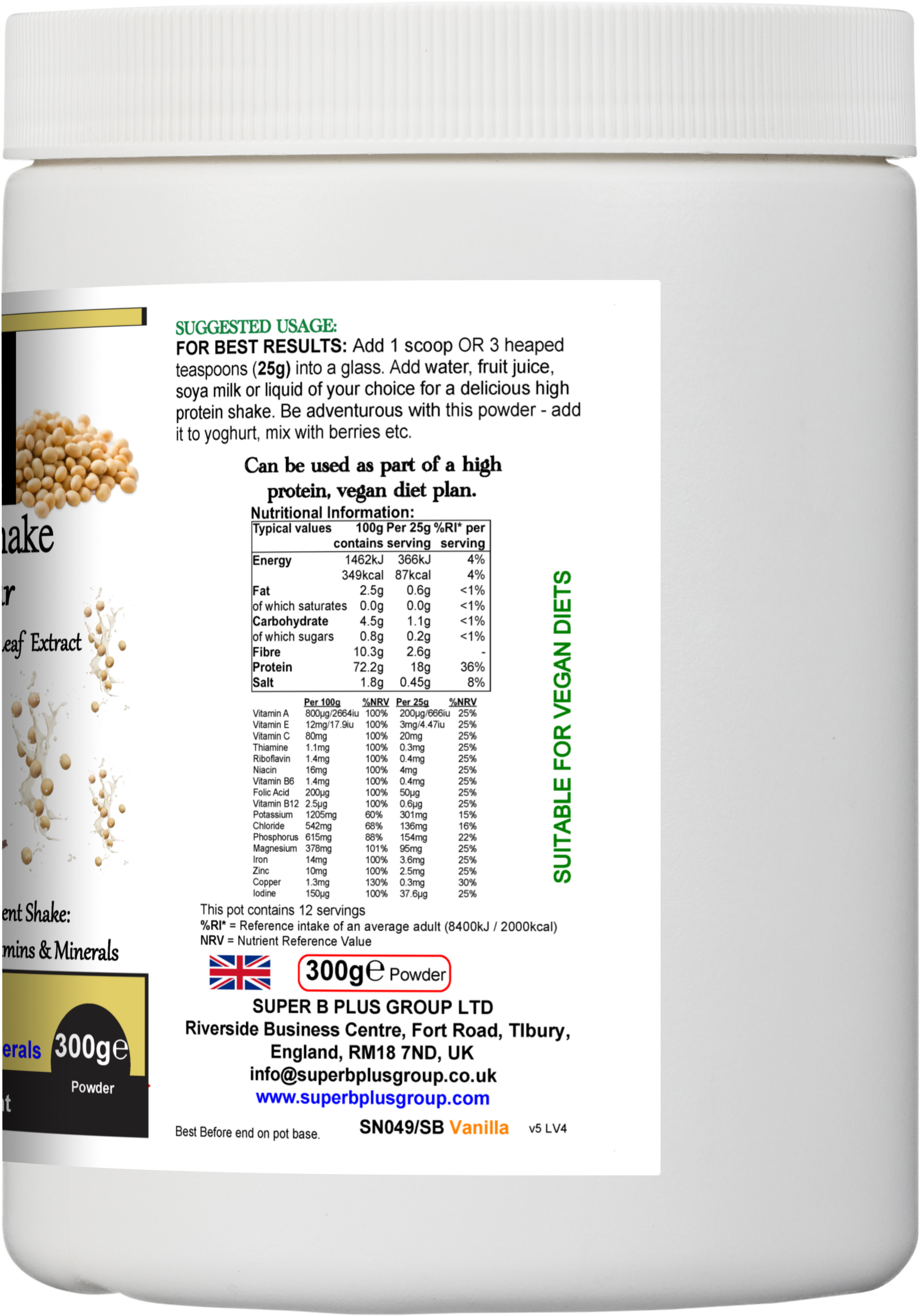 Super Meal Shake Vanilla – Vegan High Protein Meal Replacement with Vitamins & Fibre