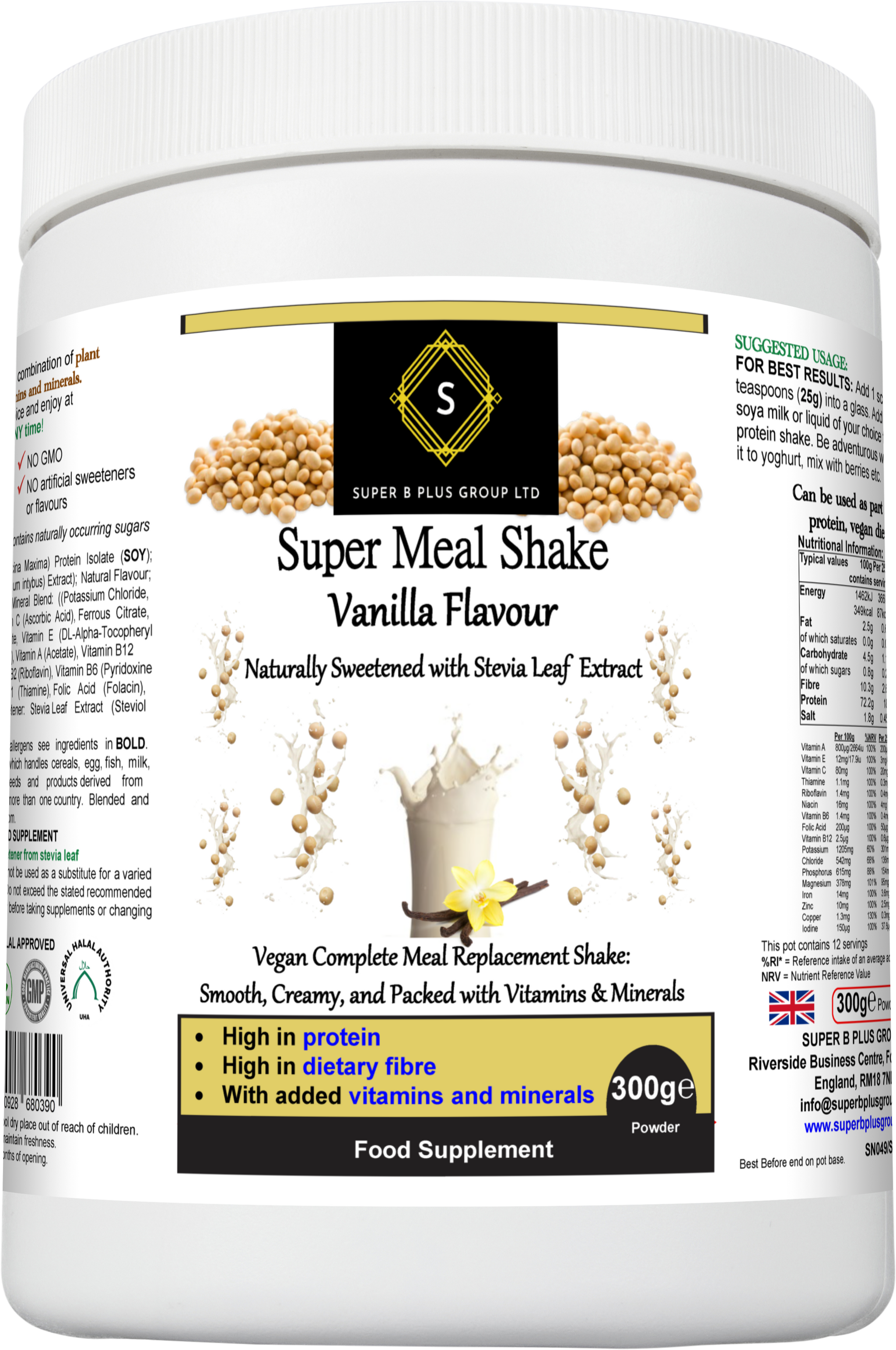 Super Meal Shake Vanilla – Vegan High Protein Meal Replacement with Vitamins & Fibre