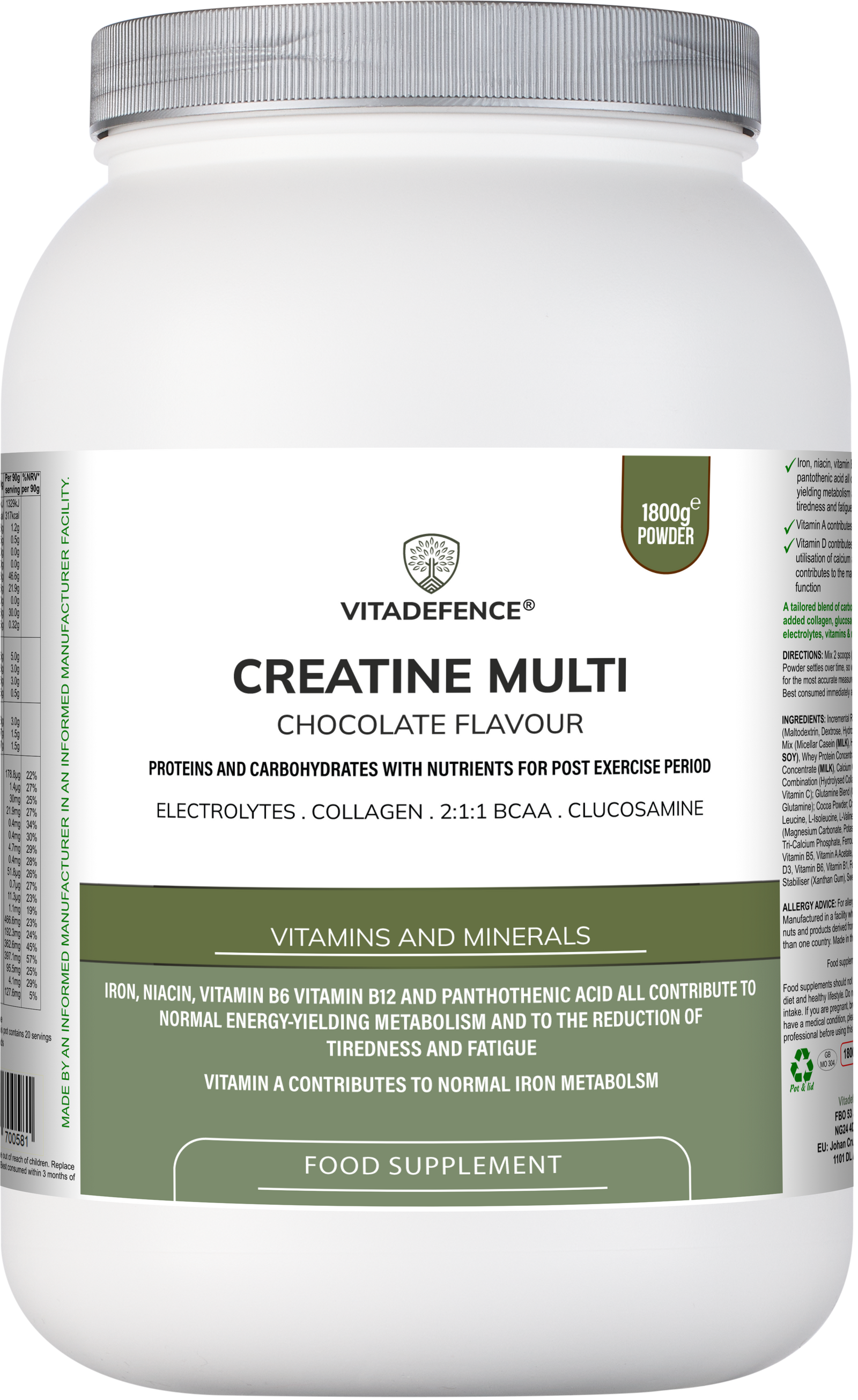 Creatine Multi | Chocolate Flavour Recovery Shake with BCAA, Collagen, Electrolytes, Vitamins & Minerals – 1.8 kg