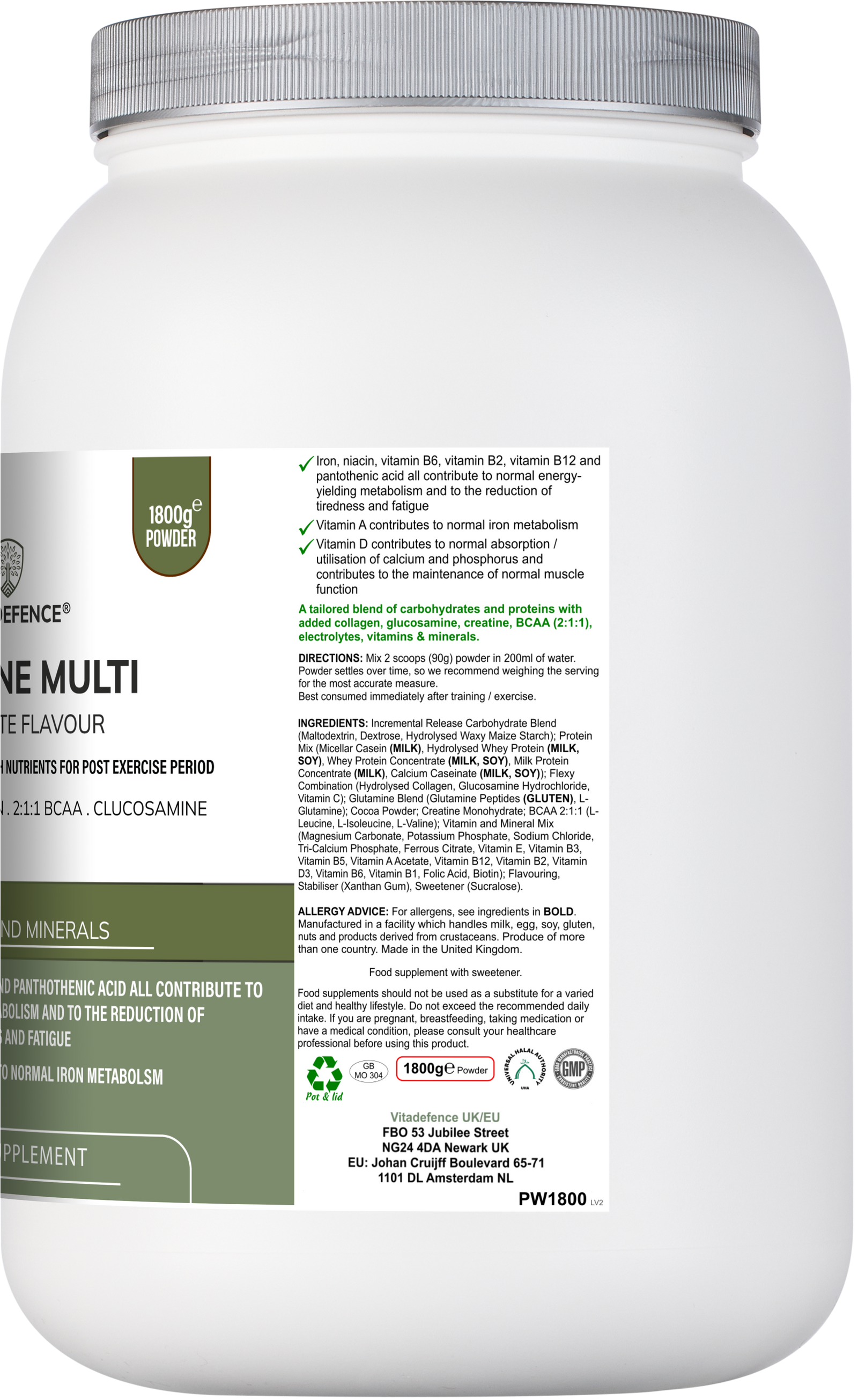 Creatine Multi | Chocolate Flavour Recovery Shake with BCAA, Collagen, Electrolytes, Vitamins & Minerals – 1.8 kg