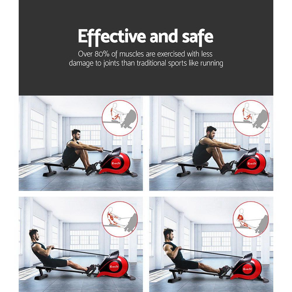 Male using MagnaRow Cardio Rower showcasing effective full-body workout in a bright room.