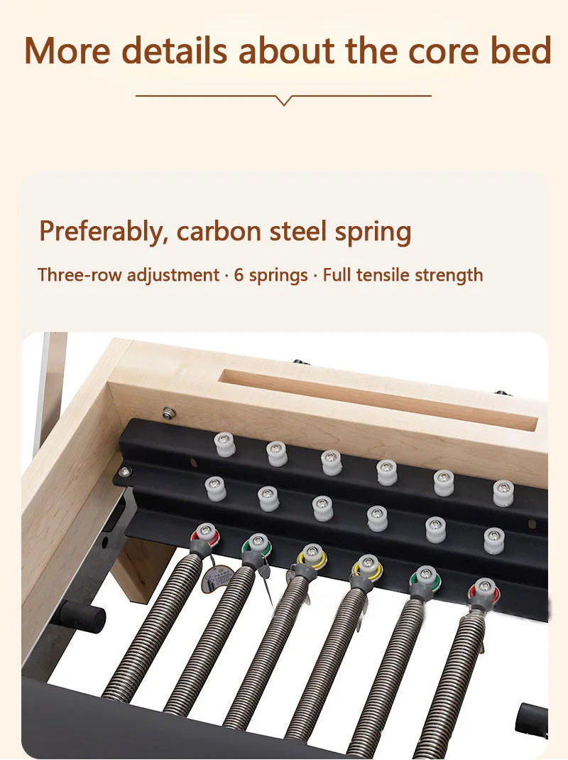 Foldable Pilates Reformer – Oak Wood & PU Leather, 228cm, SGS/CE/ISO Certified, Home & Studio Core Bed