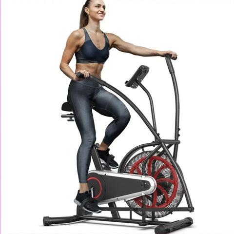 Upright Stationary Bike with Air Resistance – Home Gym Cardio Exercise Bike with LCD & Phone Holder