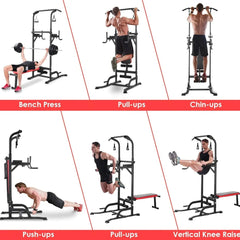 Multifunction Power Tower with Folding Bench & Pull Up Bar | 400 LBS | Home Gym