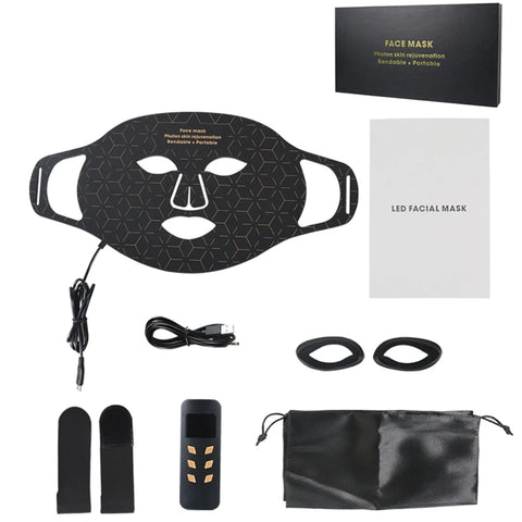 Led Red Light Therapy Facial Mask with Neck 4 Colors Silicone Infrared Red Light Therapy Face Mask for Skin Care Face Anti-aging
