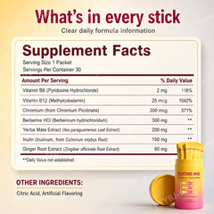 Berberine & Yerba Mate Supplement Powder | Metabolism, Energy & Gut Health Support | Strawberry Acai | 30 Stick Packs