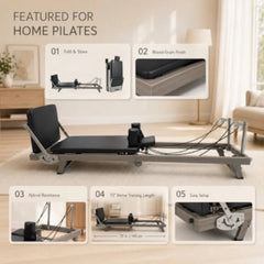 Foldable Pilates Reformer – Steel Frame, Dual Resistance Spring System, 90% Pre-Assembled, Home Gym, Black