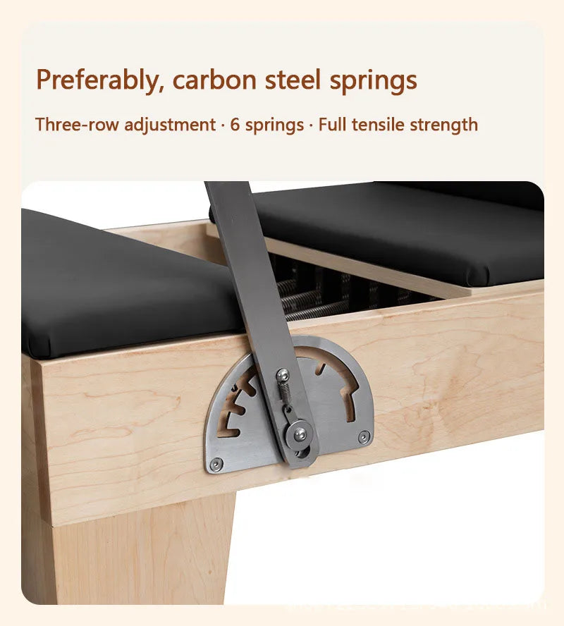 Foldable Pilates Reformer – Oak Wood & PU Leather, 228cm, SGS/CE/ISO Certified, Home & Studio Core Bed