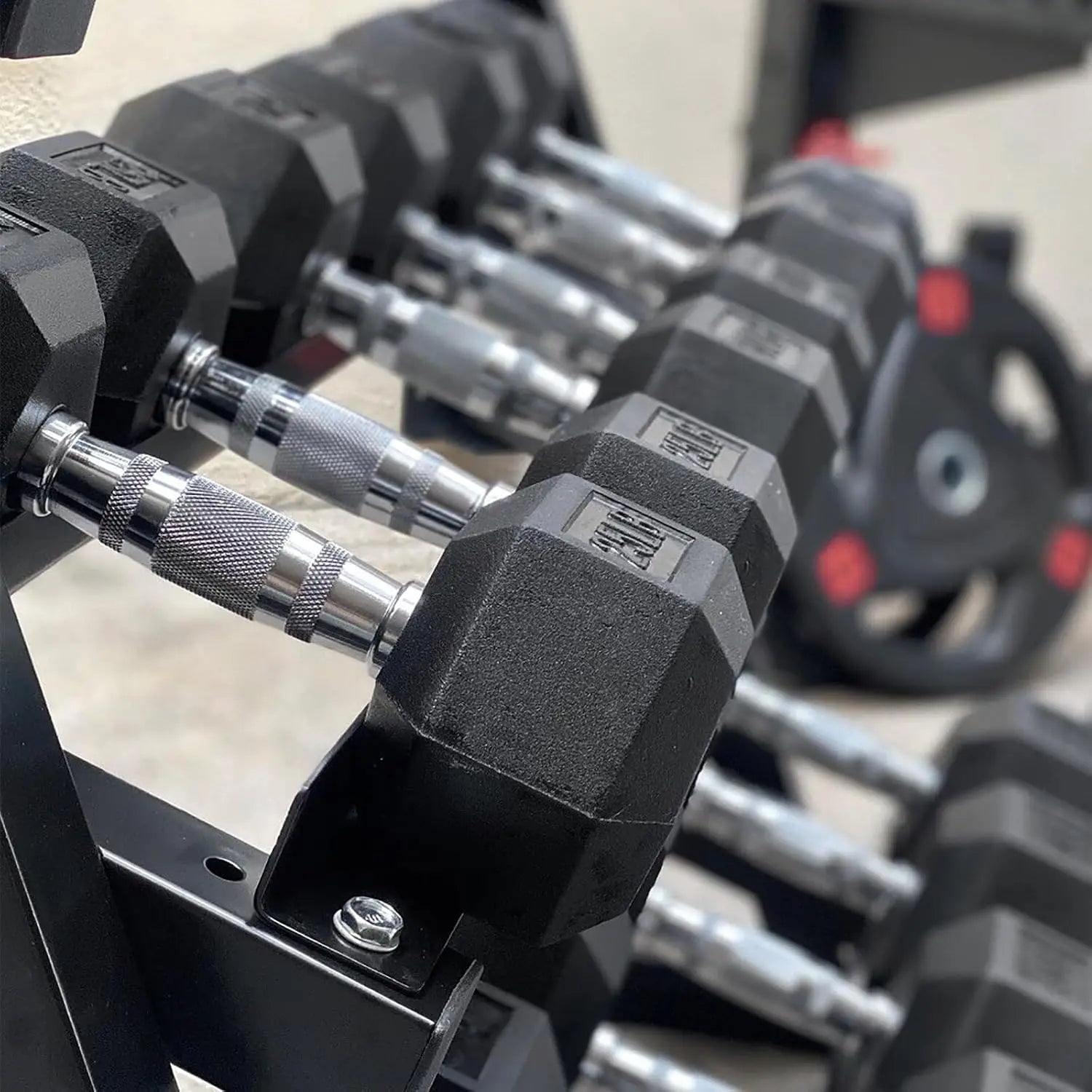 Rubber Hex Dumbbell Set with 3-Tier Rack | 5–45 LB | Home Gym Strength Training