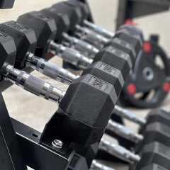 Rubber Hex Dumbbell Set with 3-Tier Rack | 5–45 LB | Home Gym Strength Training