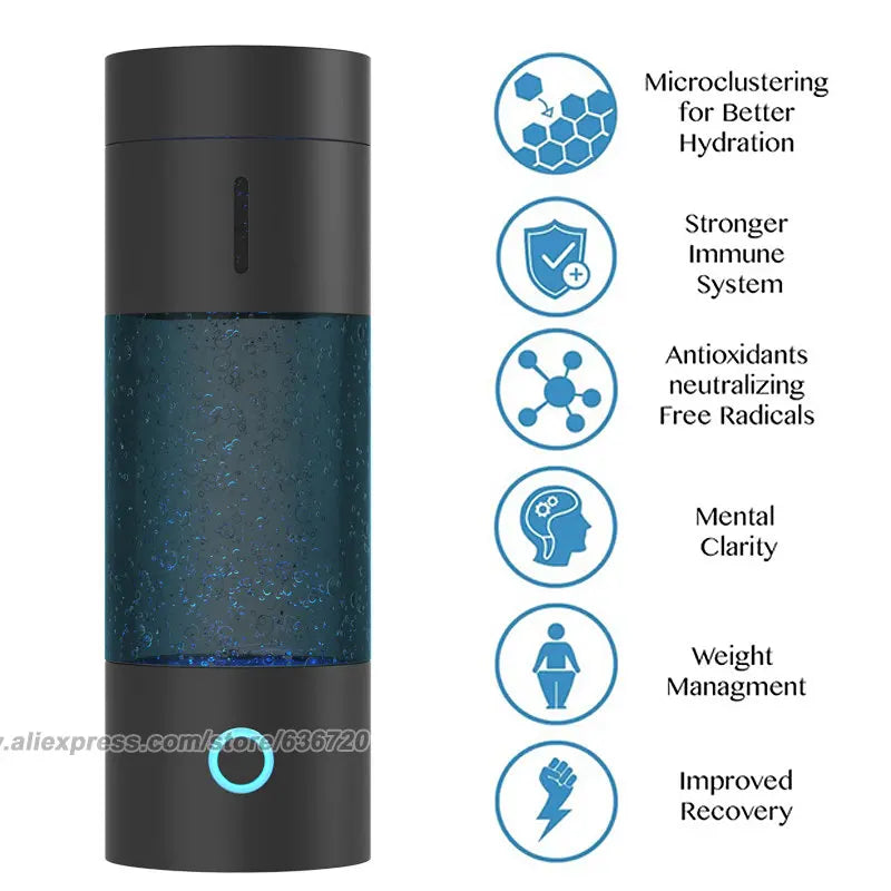 Up to 5000 PPB Hydrogen Water Bottle Generator IP67 waterproof design Performance  SPE+PEM Dual Chamber Technology