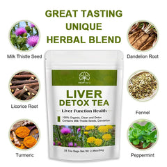 Liver Detox Tea – Milk Thistle & Dandelion Root Herbal Tea for Liver Cleanse, Repair & Digestive Support, 42-Day Supply