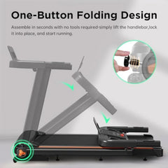Home treadmill with 0-15 auto incline 3.5HP quiet brushless motor foldable steel frame in black compact design for small spaces