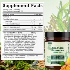 Sea Moss Gummies 16-in-1 – Ashwagandha, Black Seed Oil, Turmeric, Bladderwrack & Vitamin C D3 for Immune & Gut Health