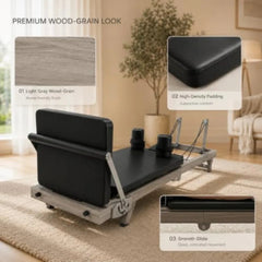 Foldable Pilates Reformer – Steel Frame, Dual Resistance Spring System, 90% Pre-Assembled, Home Gym, Black