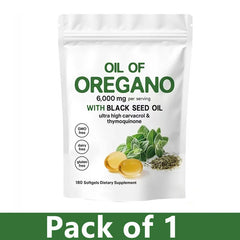 Oregano Oil Softgels with Black Seed Oil 6000mg – 4X Carvacrol for Immune & Digestive Health