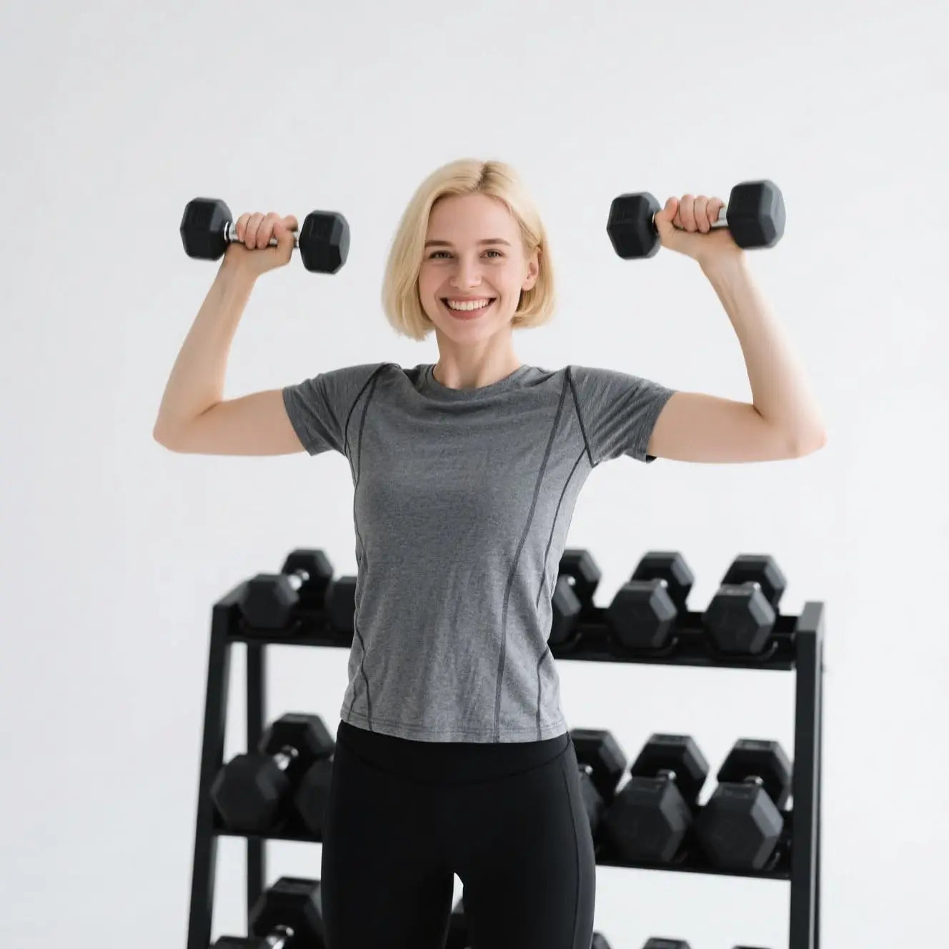 Rubber Hex Dumbbell Set with 3-Tier Rack | 5–45 LB | Home Gym Strength Training