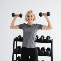 Rubber Hex Dumbbell Set with 3-Tier Rack | 5–45 LB | Home Gym Strength Training