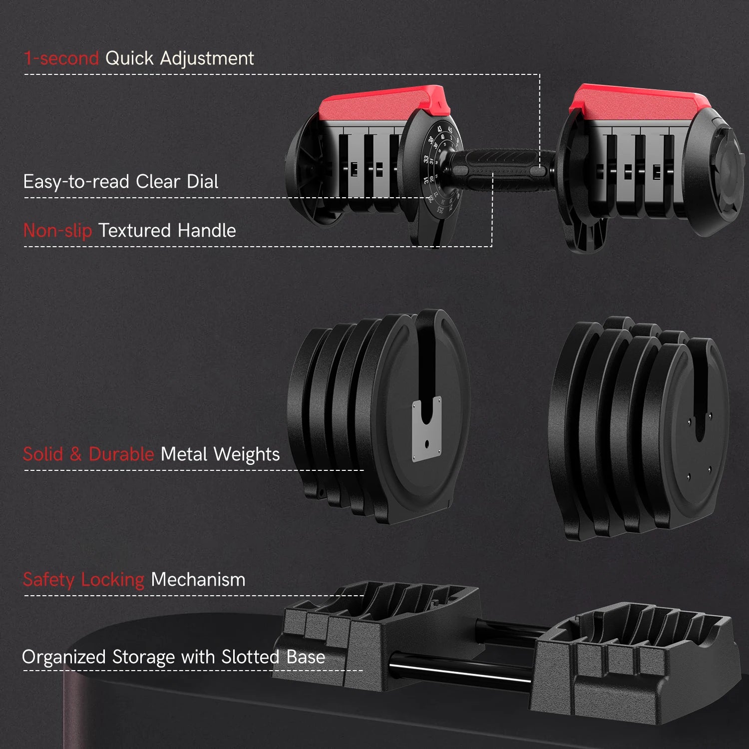 KERDOM 1-Sec Fast Adjustable Dumbbell 1pc