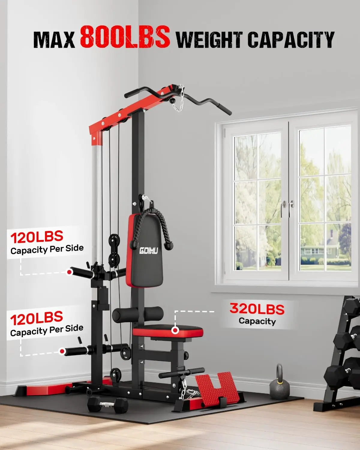 Lat Pulldown Machine – 3-in-1 Cable Machine with AB Crunch, Seated Row & Pulley Tower, 730 lb Capacity Home Gym