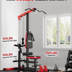 Lat Pulldown Machine – 3-in-1 Cable Machine with AB Crunch, Seated Row & Pulley Tower, 730 lb Capacity Home Gym
