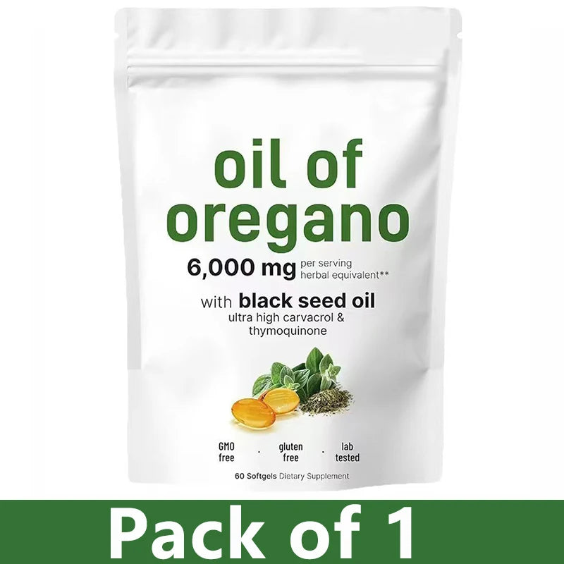 Oregano Oil Softgels with Black Seed Oil 6000mg – 4X Carvacrol for Immune & Digestive Health