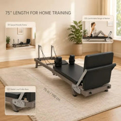 Foldable Pilates Reformer – Steel Frame, Dual Resistance Spring System, 90% Pre-Assembled, Home Gym, Black