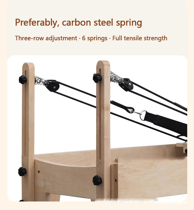 Foldable Pilates Reformer – Oak Wood & PU Leather, 228cm, SGS/CE/ISO Certified, Home & Studio Core Bed