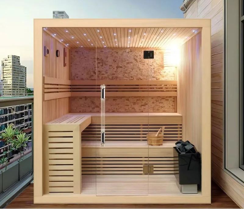 Traditional Indoor Steam Sauna Room | 2 Person | Solid Wood | Home & Villa