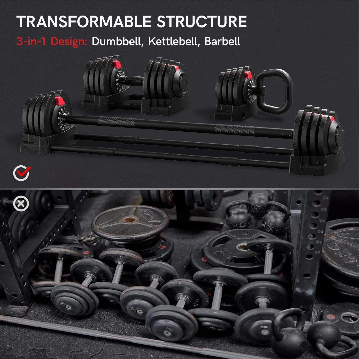 KERDOM 1-Sec Fast Adjustable Dumbbell 1pc