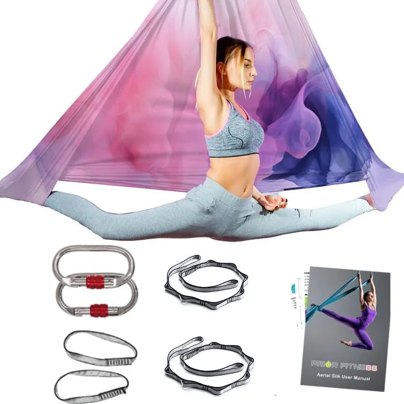 Aerial Yoga Hammock Silk Set – 4m x 2.8m, 1000kg Capacity, 40D Nylon with Carabiners & Daisy Chain, 28 Colors
