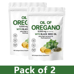 Oregano Oil Softgels with Black Seed Oil 6000mg – 4X Carvacrol for Immune & Digestive Health