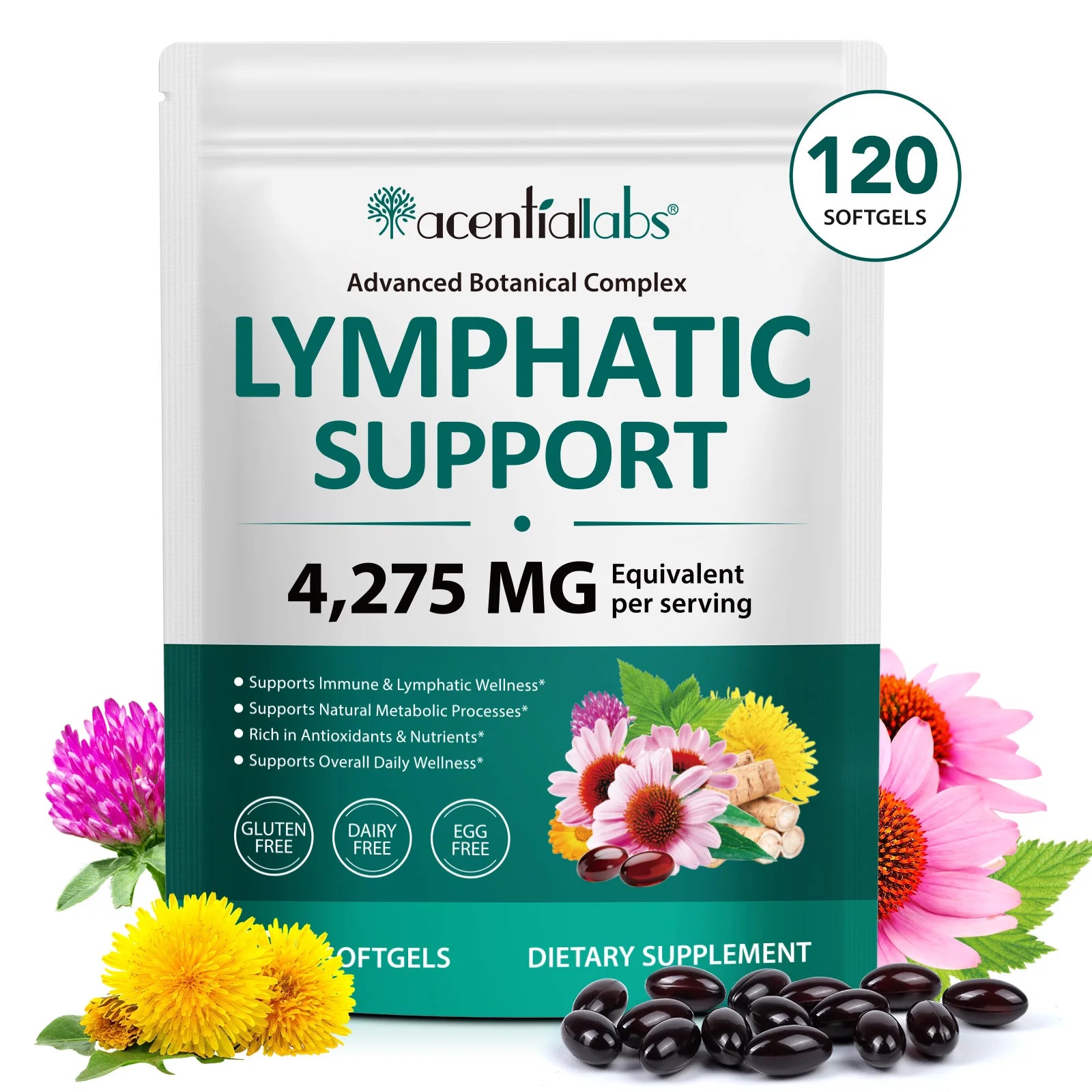Lymphatic Support, Immune Support, Healthy Blood Flow, Daily Metabolism Balance, Antioxidant Rich Nutrition, 60/120 Softgels